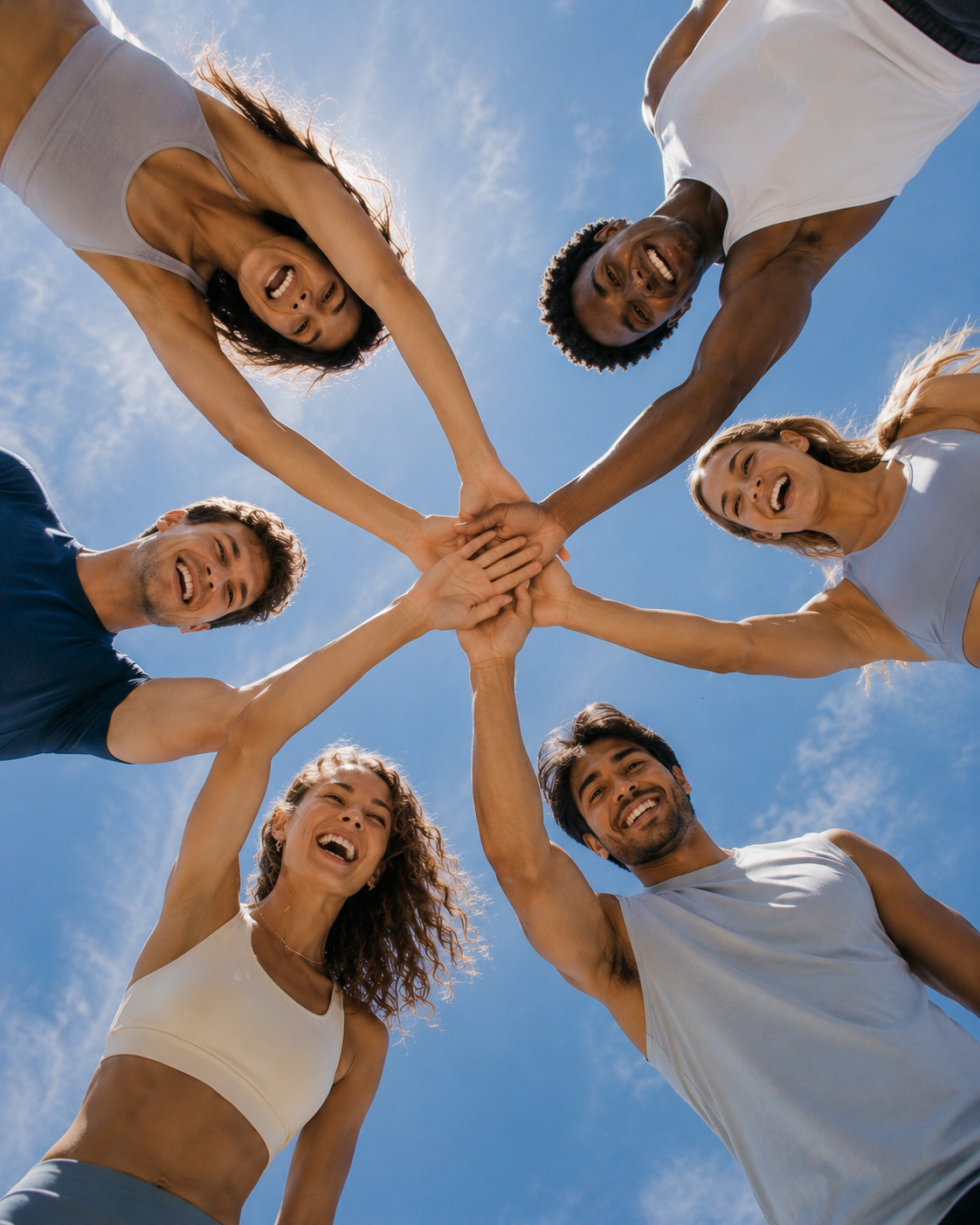A group high-fiving after a workout class